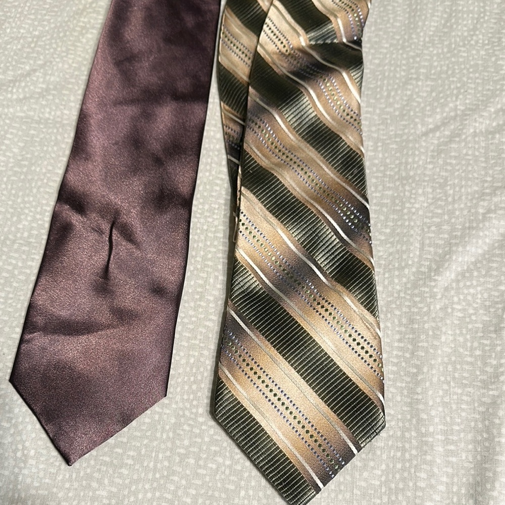 Elegant shiny purple and Striped Green Ties
